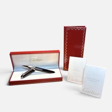 Authentic Santos de Cartier Rollerball Silver Trim Pen w/ Box & Papers - Black picture
