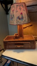 Vintage Tramp Art Lamp Folk Art Cottage Core Folk Art Rooster Shade Rare Rare picture