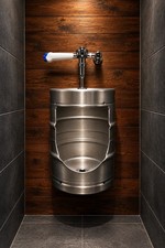 Unique urinals made from beer kegs  / Without manual flush valve picture