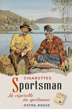 Vintage Sportsman Cigs Fishing Advertising Sign Canada Tobacco Display Print picture