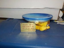 Vintage 1960's Kreiss Psycho Ceramic Ashtray w/ Metal Tag 