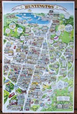 HUNTINGTON LONG ISLAND Illustrated Cartoon Map 1992 - picture