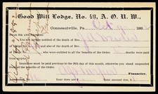 1882 Good Will Lodge 49 AOUW Conneautville PA Victorian Mourning Postal Card picture
