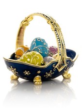 Keren Kopal Blue Basket Carring Small Trinket box Decorated & Austrian Crystals picture