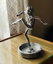Ronson Art Metal Works Art Deco Nude Kicking Dancer Metal Ashtray Sculpture picture