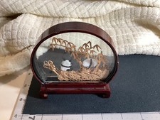 Vintage Chinese Panda 3D Diorama Glass Display Wood Base Handcrafted picture
