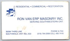Business Card Southwold ON Ron Van Erp Masonry Serving Southwestern Ontario picture