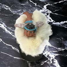 Vtg Little Star Native American Angel on Real Fur Cloud (Angora?) Ceramic 4” L picture