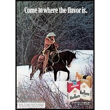 1973 Marlboro Cigarettes Vintage Print Ad Man Cowboy Horseback Snow Wall Art picture