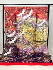 Japanese kimono,UCHIKAKE,Wedding Robe,All cranes embroidered,Gld thread,L6'.4897 picture