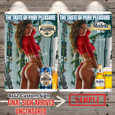 Sexy Girl in Red Custom Metal Sign – Customize With Favorite Alcohol Brand picture