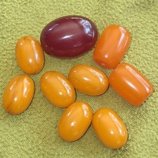 Vintage Cherry Amber Bakelite & Butterscotch Beads Mixed Lot of 9 30 Grams picture
