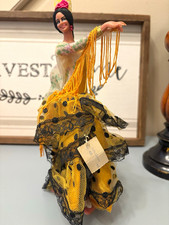 Spanish Flamenco Dancer Woman Figurine Lola, Yellow Black Polka Dot, 1pc picture