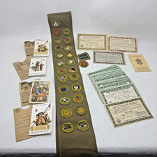 Mixed Lot Of 1940's Boy Scout Sash 25 Merit Badges Certificates First Second picture