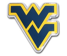 west virginia mountaineers navy with yellow trim logo chrome auto emblem picture