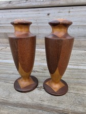 Vintage 1960s Mid-Century Modern MCM Tall Salt Pepper Shakers Hardwood Designed picture