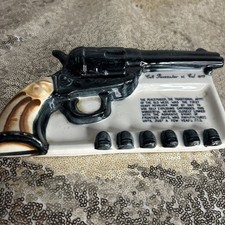 Vintage Colt Peacemaker .45 Cal. Ceramic Ashtray No Cracks Firearm Collectible picture