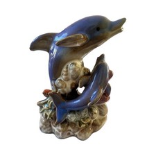 Vintage Ceramic Double Dolphin Coral Reef Figurine - Coastal Ocean Decor picture