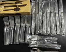 VTG MCM Japan Interpur FLORENZ Silverware 16pc 8 Knives 8 Salad Forks NEW w BOX picture