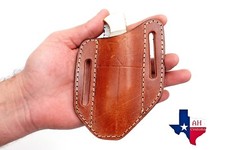 Brown LEATHER ENGRAVED PANCAKE Folding Blade Knife Belt Sheath Folding Tool Case picture