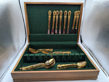 40 PCS Cambridge Tracy Stainless Gold Plated Flatware W Case Repousse Set TM9 picture