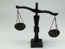 Vintage 1970s Mediterranean Spanish Revival Wood Weigh Scale Candleholder picture