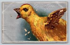 c1909 Yellow Chick Easter Greetings Embossed ANTIQUE Postcard 1251 picture