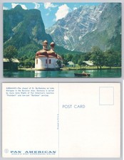 Pan Am Postcard St. Bartholomä Chapel Königssee Bavarian Alps Germany Vintage picture