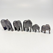 Vtg Set of 5 Hand Carved Black Ebony Wood Elephant Family Figurine West Africa picture