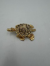 Vintage Bejeweled Gold Turtle Trinket Box Rhinestone Orange Enamel Inside picture