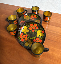 Lipetskie Uzory hand-painted wooden Coffee Cups & Plates Set, Service for 6 picture