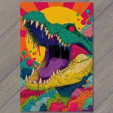 POSTCARD Psychedelic Alligator Colorful Abstract Reptile Surreal Weird picture