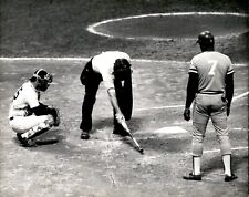 LG19 1973 Orig Photo PLATE UMP DRAWS BATTER BOX LINE FOR JOHN MAYBERRY KC ROYALS picture