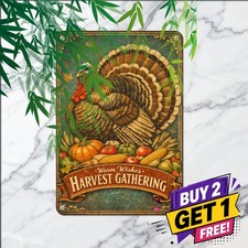 Happy Thanksgiving Turkey Harvest Sign Vintage Autumn Holiday Metal Plaque picture
