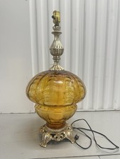 Vintage 1970s Japanese Amber Glass Table Lamp Hollywood Regency Read picture