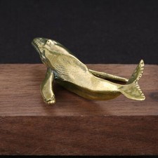 Small Solid Brass Whale Figurines Vintage Sea Animal Statue Desktop Ornaments US picture