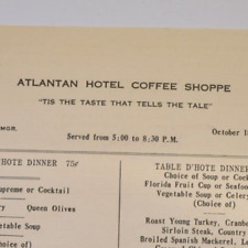 1934 Atlantan Hotel Coffee Shoppe Restaurant Menu Ted Yon Manager Atlanta GA picture
