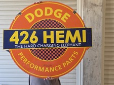 VINTAGE DODGE HEMI 426 PORCELAIN ENAMEL DEALERSHIP DOUBLE-SIDED SIGN 34