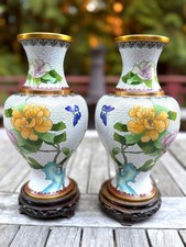 Pair Vintage Chinese Cloisonne Enamel Vases 10