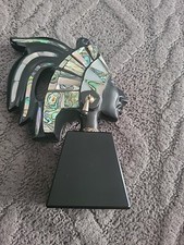 Vintage Hand Carved Obsidian Mayan Sculpture  Mother of Pearl Inlay picture