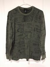 Vintage Harley Davidson Long Sleeve Green Thermal All Over Print Shirt Size L picture
