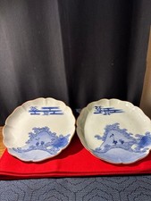 Ancient Edo Imari Blue & White Landscape Wedgwood Plate Set of 2 Ceramics picture