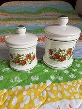 Set Of 2 Vintage Sears Strawberry Fields Ceramic Canisters Made in Japan picture
