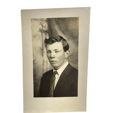 Vintage C1910s Young Man Portrait RPPC Real Photo Postcard AZO Unposted 3.5x5.5 picture