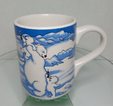 New Coca Cola Coffee Mug 16 oz Blue White Polar Bear Family Bear Cub Collectible picture