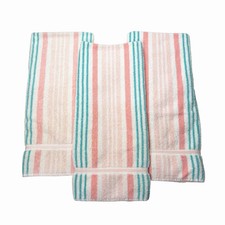 Vintage Set Of 3 Steven’s Striped Bath Towels Teal and Pink 80s picture