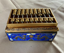Antique Chinese Cloisonne Enamel Trinket Box w/ Removable Abacus Insert, Dragon picture