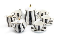 Grace Teaware Black and White Scallop Fine Porcelain Tea Set picture
