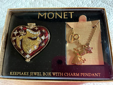 Monet Keepsake Jewel Box With Charm Pendant Red Heart Box With Angel, Pendant picture
