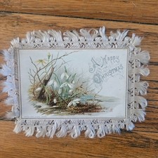 Antique Victorian Silk Fringe Raphael Tuck Sons Christmas Card Double Sided picture
